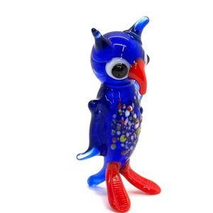 Vintage Murano Miniature Hand Blown Glass Art Parrot Figurine Blue & Red